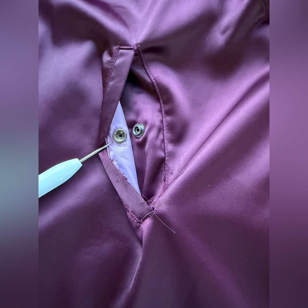 Lane Bryant 22W Plum Satin Bomber Jacket Snap Pocket Ruffle Trim Plus Chic - Picture 9 of 14